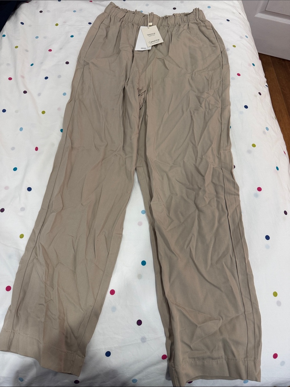 BRAND NEW WITH TAGS Mango Women’s Tan Elastic-Waist pants XXS